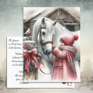 Little Girl and her Horse Personalised Christmas Holiday Postcard