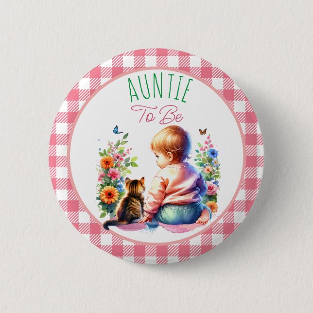 Little Girl and Kitten | Aunt to be Baby Shower 6 Cm Round Badge (Front)