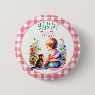 Little Girl and Kitten Mom to be Baby Shower 6 Cm Round Badge