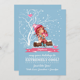 Little Girl and Kitty   Custom Name Christmas  Holiday Card