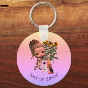 Little Girl And Puppies Cute Personalized Key Ring