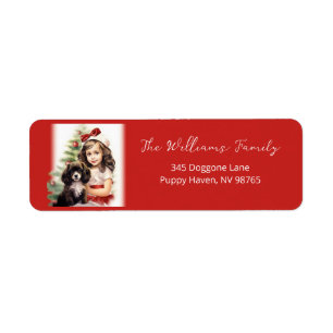 Little Girl and Puppy Photo Christmas Return Address Label