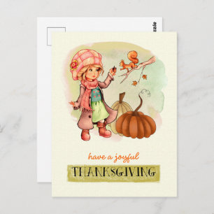 Little Girl and Squirrel Thanksgiving Postcards