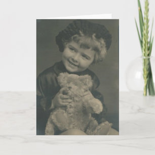 little girl and teddy bear greeting card