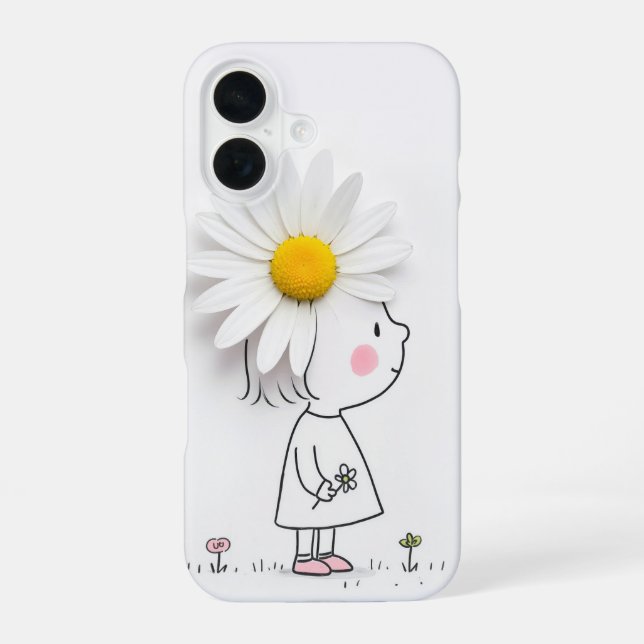 Little Girl and White Daisy iPhone 16 Case (Back)