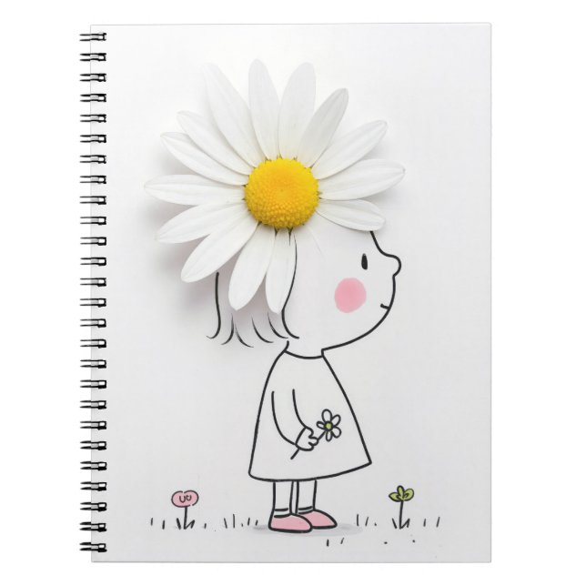 Little Girl and White Daisy On Her Head Notebook (Front)