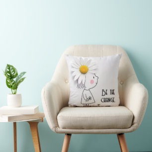 Little Girl and White Daisy With Quote Cushion