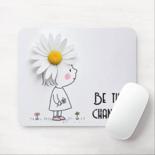 Little Girl and White Daisy With Quote Mouse Pad