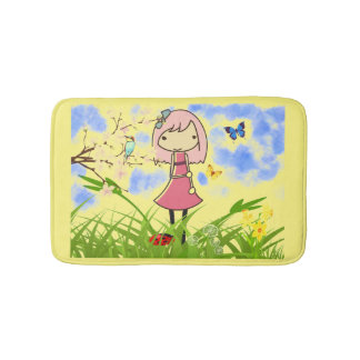 Little girl animated kids bath mat