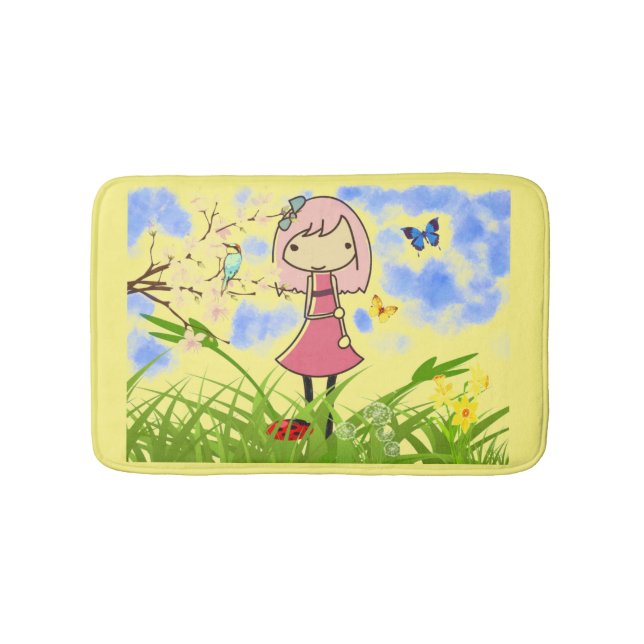 Little girl animated kids bath mat (Front)
