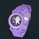 Little Girl Astronaut Personalised Watch<br><div class="desc">This fun watch features a sweet vector illustration of a girl astronaut,  a shooting star,  and a spaceship on a dark blue background and can be personalised with your child's name,  monogram,  initial,  or any text of your choice for a perfect custom gift.</div>