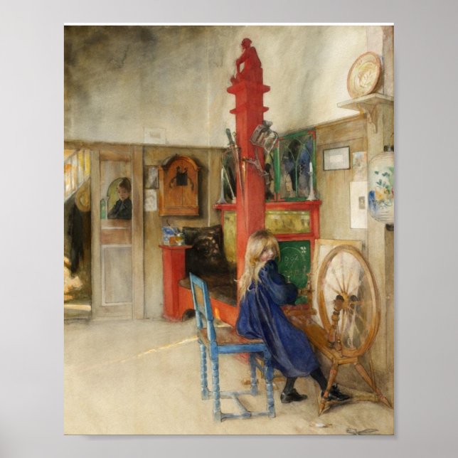 Little Girl at Spinning Wheel Poster (Front)