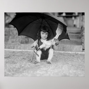 Little Girl at the Beach, 1923. Vintage Photo Poster