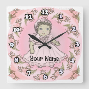 Little Girl Baby Doll Square Wall Clock