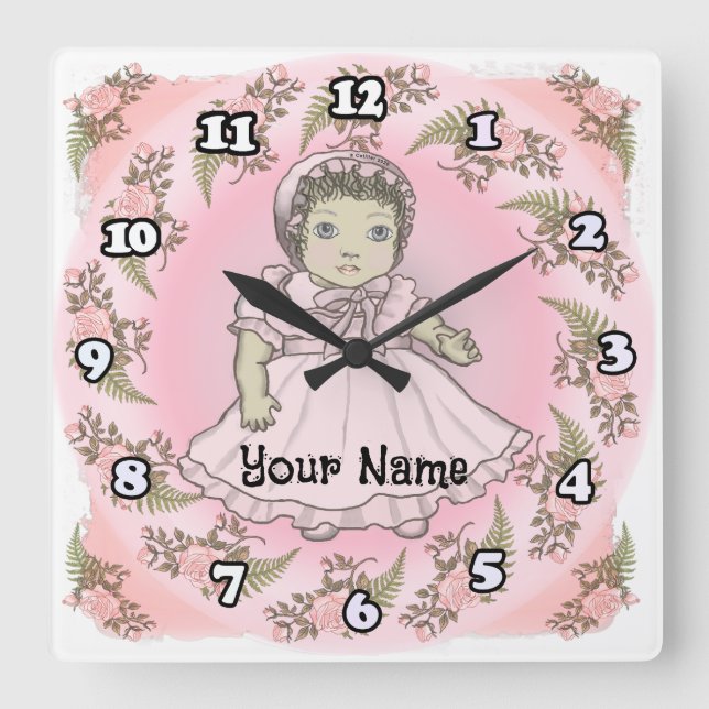 Little Girl Baby Doll Square Wall Clock (Front)