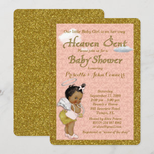 Little Girl Baby Shower Invitation,pink, gold Invitation