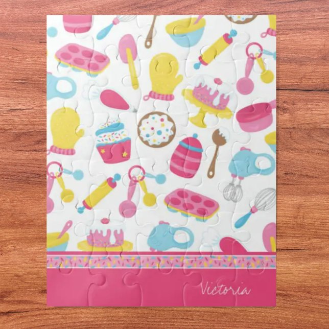 Little Girl Baker Pink Cooking Pattern Chef Kid Jigsaw Puzzle (Creator Uploaded)