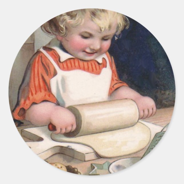 Little Girl Baking Cookies Classic Round Sticker (Front)