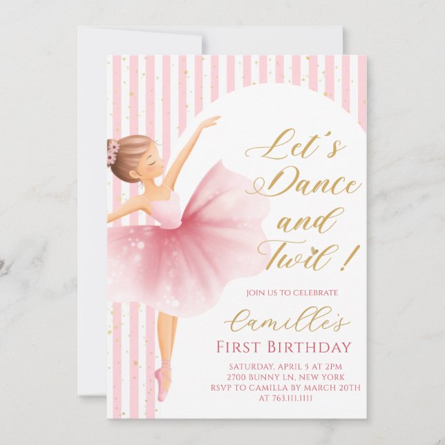  Little Girl Ballerina birthday Party Invitation (Front)