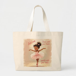 Little Girl Ballerina in Pink Tutu Personalized Large Tote Bag