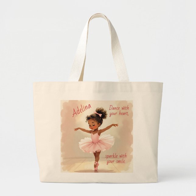 Little Girl Ballerina in Pink Tutu Personalized Large Tote Bag (Front)