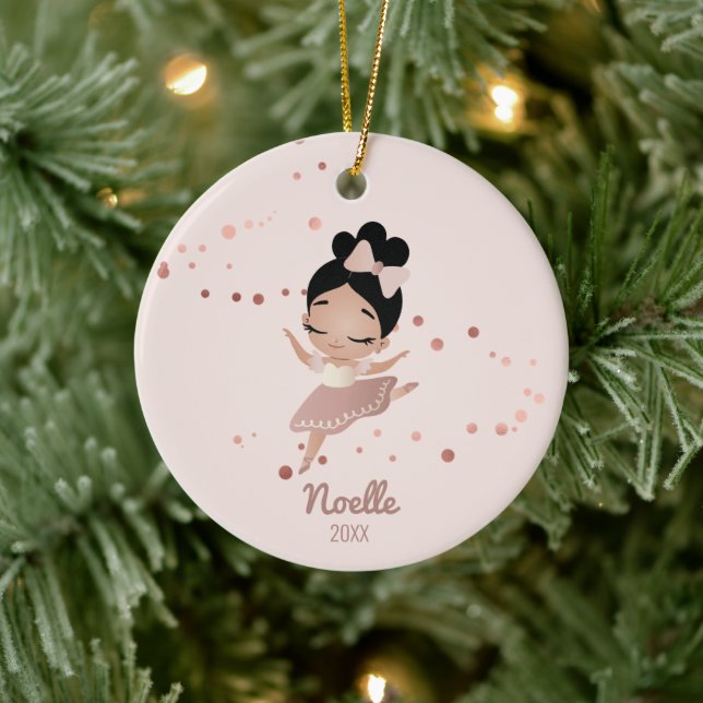 Little Girl Ballerina with Bow, Rose Gold  Ceramic Ornament (Tree)