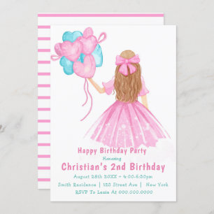Little Girl Balloons 2nd Birthday Invitations 