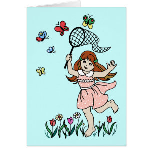Little Girl Barefoot in the Park and Butterfly Net