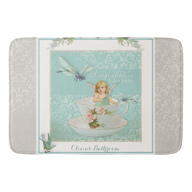 Little Girl Bathroom Decor Fairies in Teacup Art Bath Mat (Front)