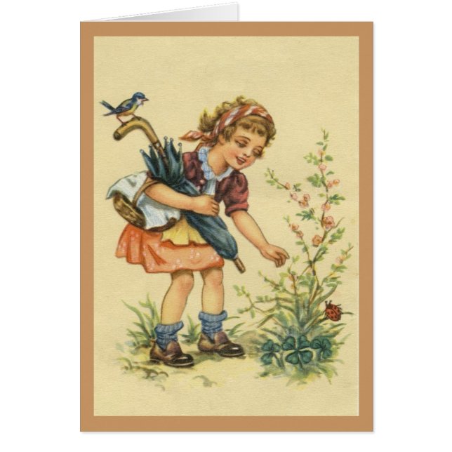 Little girl, bird and ladybird and occasion Card (Front)