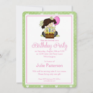 Little Girl Birthday Party Invitation Green