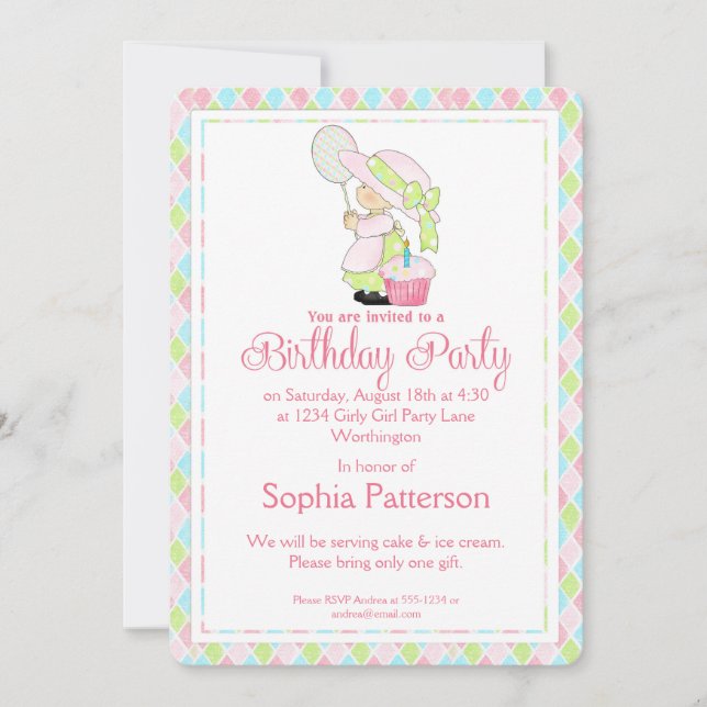 Little Girl Birthday Party Invite Country Girl d1 (Front)