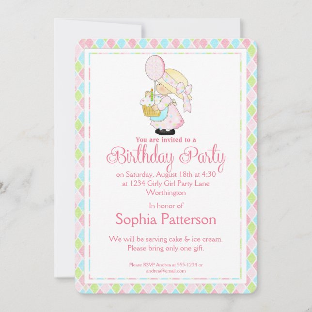 Little Girl Birthday Party Invite Country Girl d2 (Front)