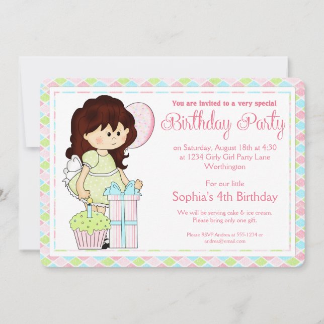 Little Girl Birthday Party Invite Girly Girl d1 (Front)