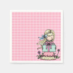 Little Girl Birthday Party Pink Plaid Napkins