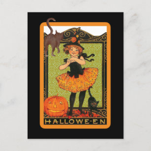 Little Girl Black Cat Postcard Invitation