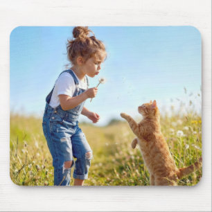 Little Girl Blowing Dandelion Seeds Mouse Pad