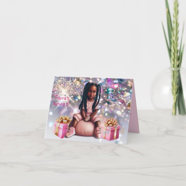 Little Girl Brown Skin Braids Birthday Invitation (Front)