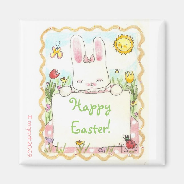 Little girl bunny with sign magnet (Front)