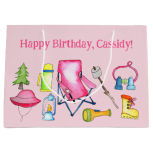 Little Girl Camping Themed Personalised Large Gift Bag