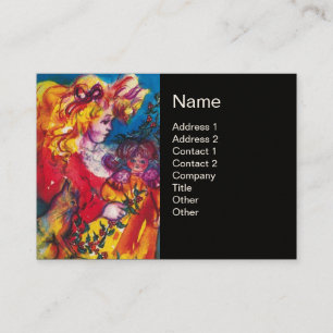 LITTLE GIRL,CAT AND PRETTY DOLL Red Black Business Card