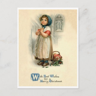 Little girl Christmas prayer, religious, vintage Postcard