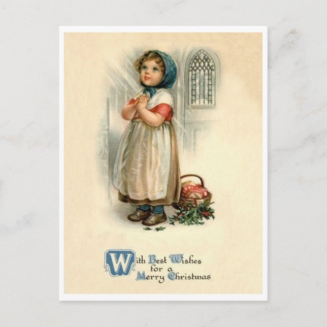Little girl Christmas prayer, religious, vintage Postcard (Front)