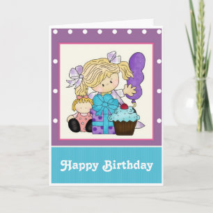 Little Girl Cupcake Customise Happy Birthday Card