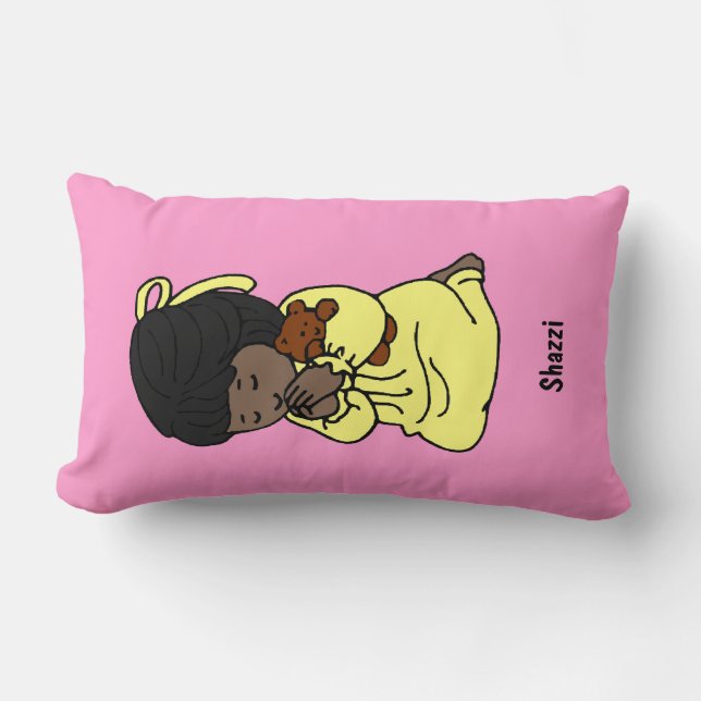 Little Girl Custom Prayer Pillow: African-American Lumbar Cushion (Front)