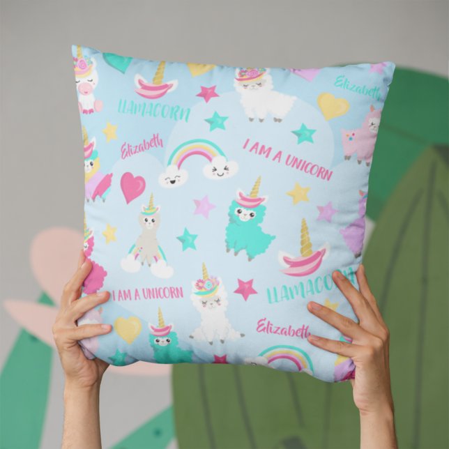 Little Girl Cute Llamacorn Pastel Pattern Cushion (Creator Uploaded)