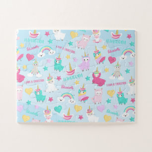 Little Girl Cute Llamacorn Pastel Pattern Jigsaw Puzzle