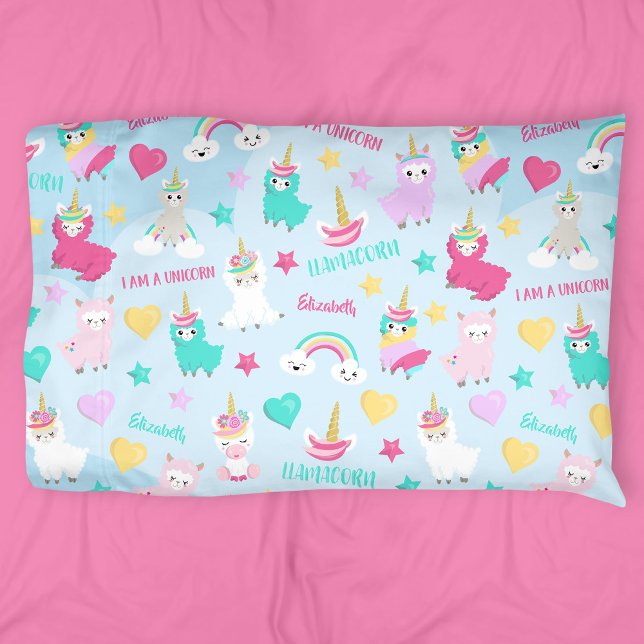 Little Girl Cute Llamacorn Pastel Pattern Pillowcase (Creator Uploaded)