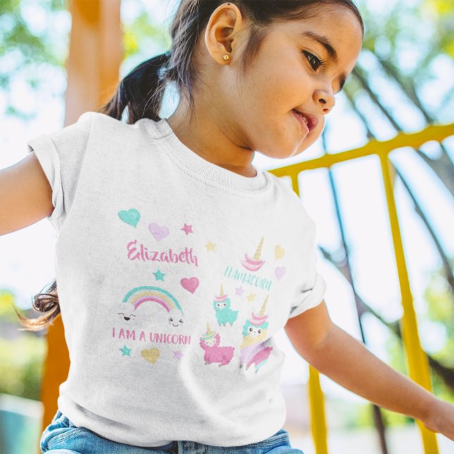 Little Girl Cute Llamacorn Pastel Pattern Toddler T-Shirt (Creator Uploaded)
