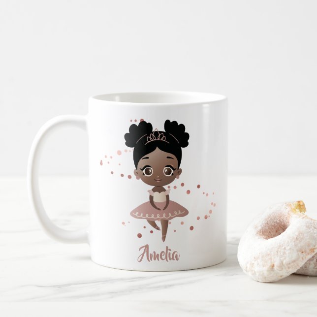 Little Girl Dancing Ballerina Princess, Rose Gold Coffee Mug (With Donut)